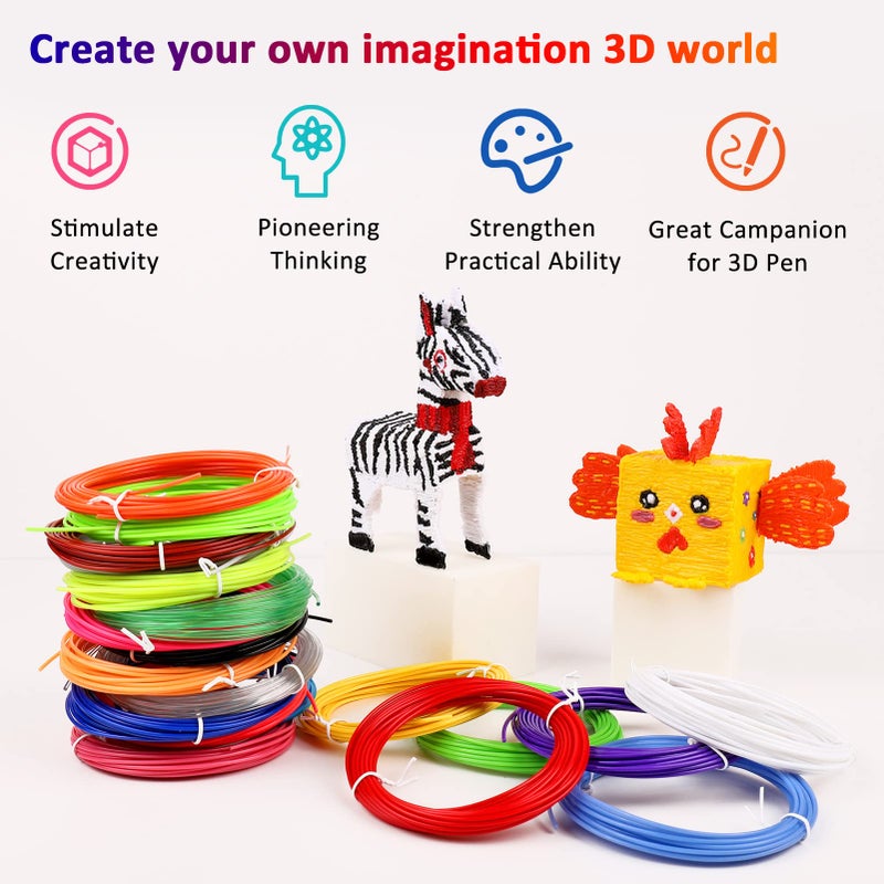 dikale 3D Pen Filament 400 Feet 20 Colors, dikale 3D Printing Pen Refills PLA Bonus 250 Stencil eBook, 3D Printer Pen Filament 1.75mm Smooth Printing - Image 5